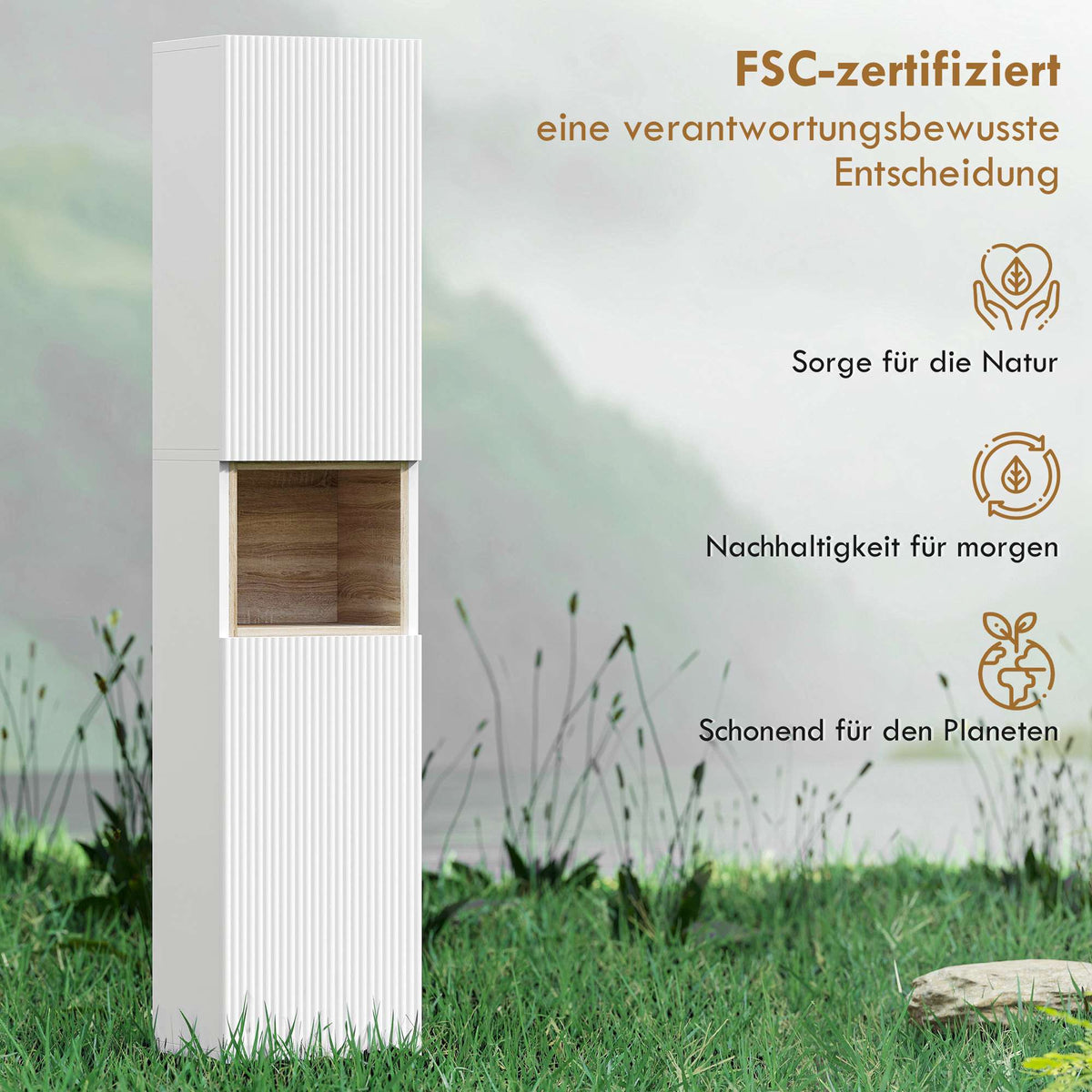 Tall Bathroom Cabinet, White/Natural Wood, Adjustable Shelves