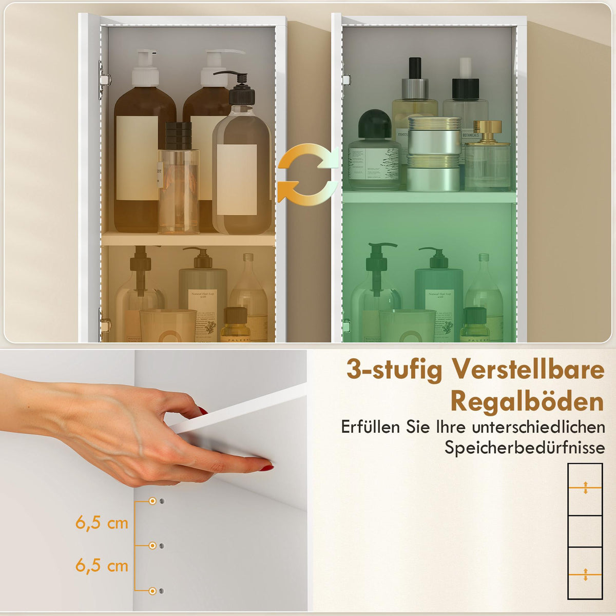 Tall Bathroom Cabinet, White/Natural Wood, Adjustable Shelves
