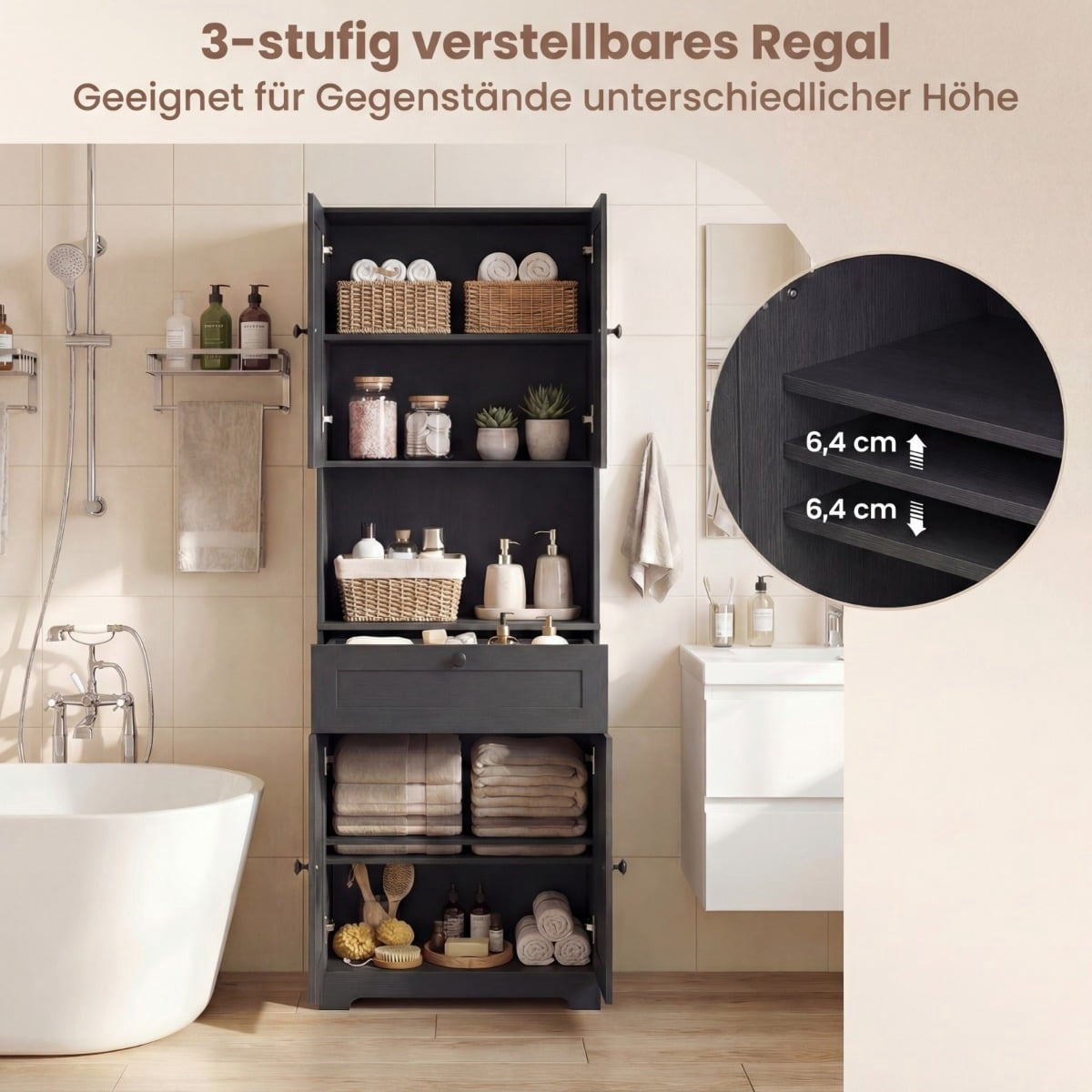 Tall Bathroom Cabinet with 4 Doors, 1 Drawer, Adjustable Shelf