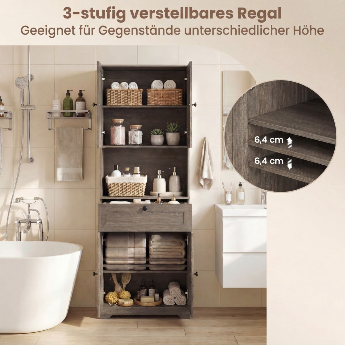 Tall Bathroom Cabinet with 4 Doors, 1 Drawer, Adjustable Shelf