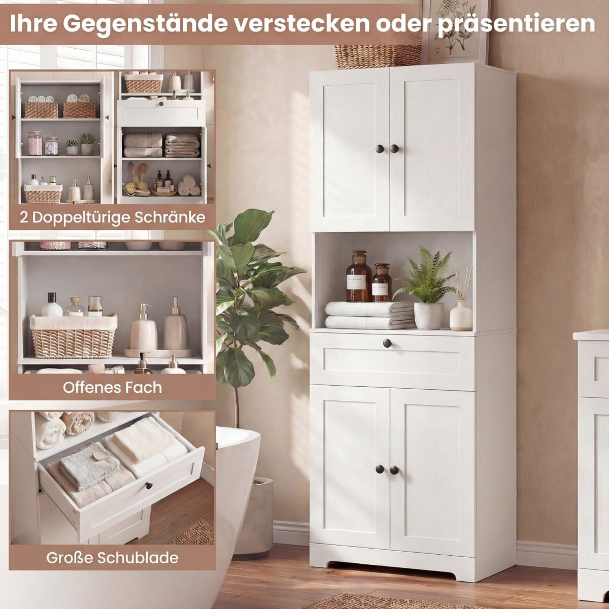 Tall Bathroom Cabinet with 4 Doors, Drawer, Adjustable Shelf