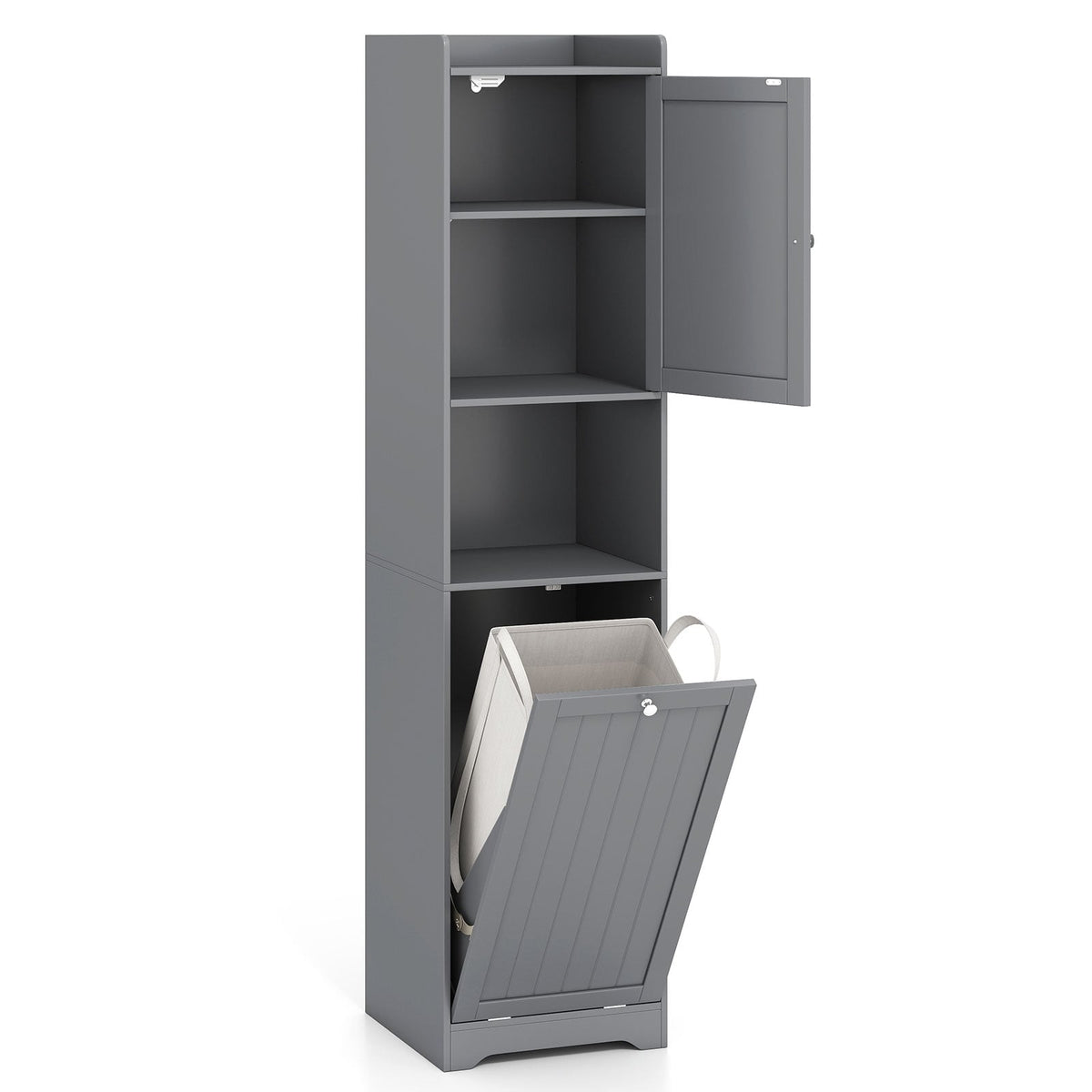 Tall Bathroom Cabinet with Adjustable Shelves, Grey, 170 cm