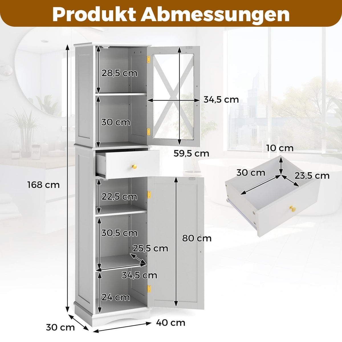 Tall Bathroom Cabinet with Adjustable Shelves, White