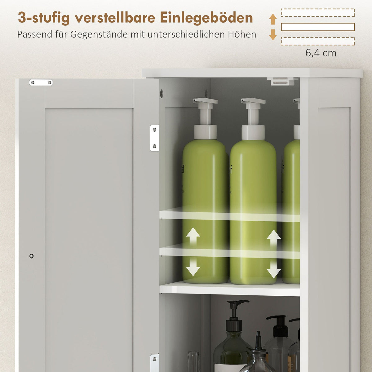 Tall Bathroom Cabinet with Doors, Open Shelves, White, 170 cm