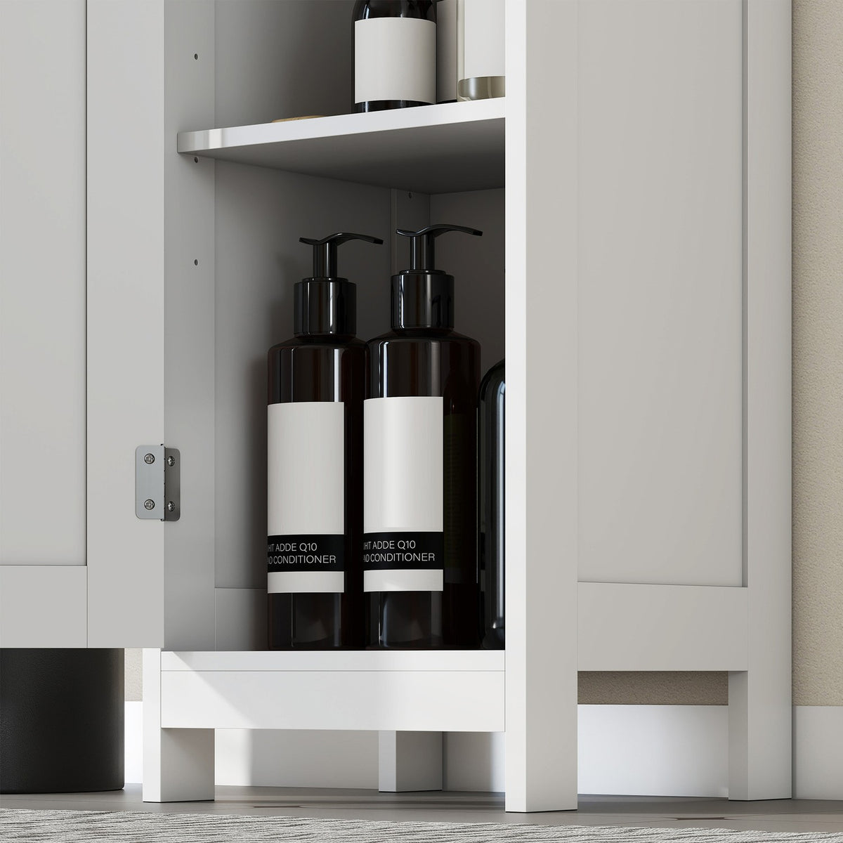 Tall Bathroom Cabinet with Doors, Open Shelves, White, 170 cm