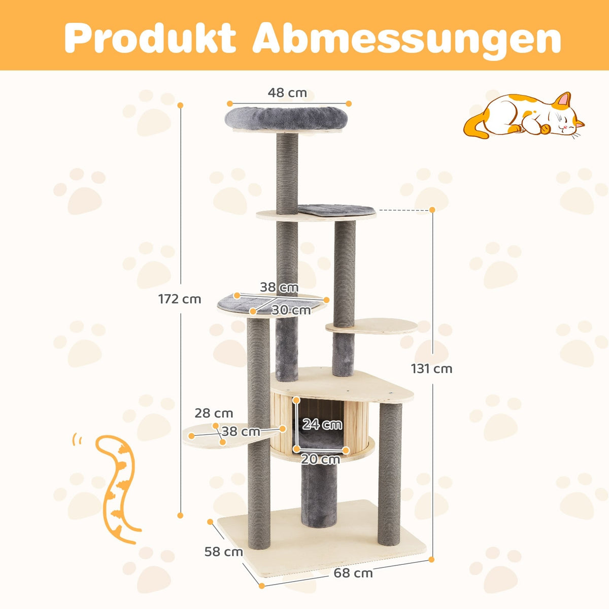 Tall Cat Tree with Multi-Level Design and Soft Top Platform, Gray