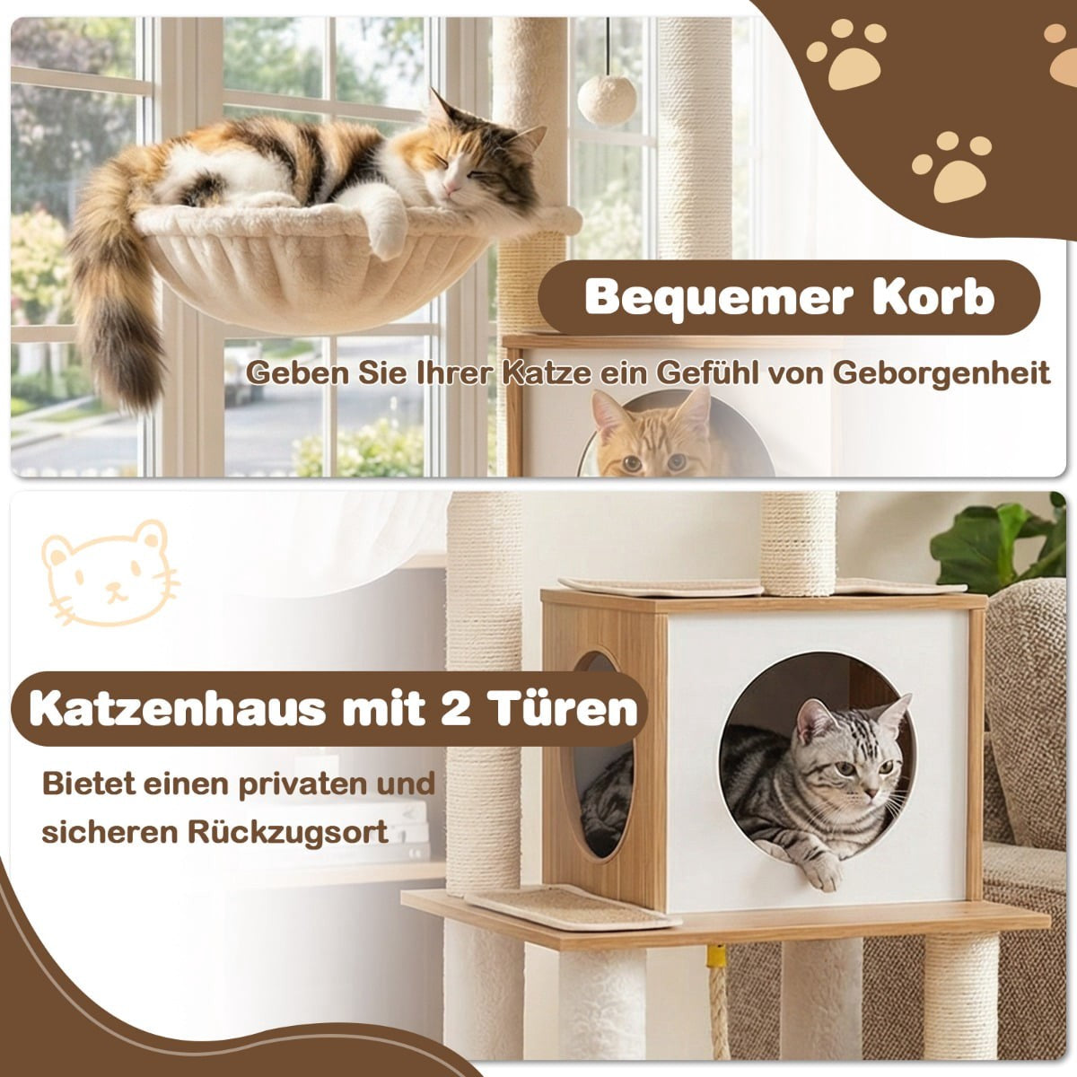 Tall Cat Tree with Sisal Posts & Cozy Cave, 148 cm