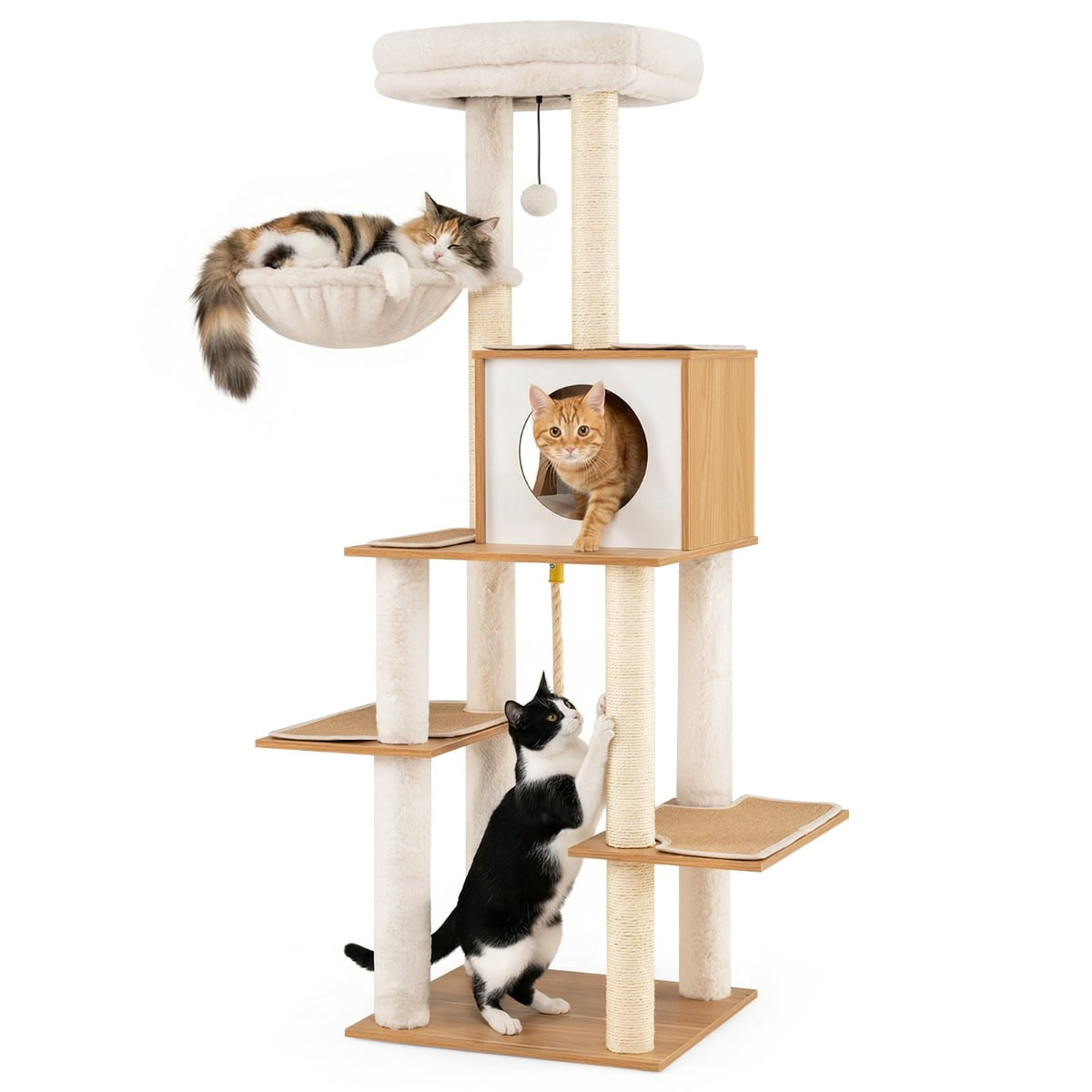 Tall Cat Tree with Sisal Posts & Cozy Cave, 148 cm