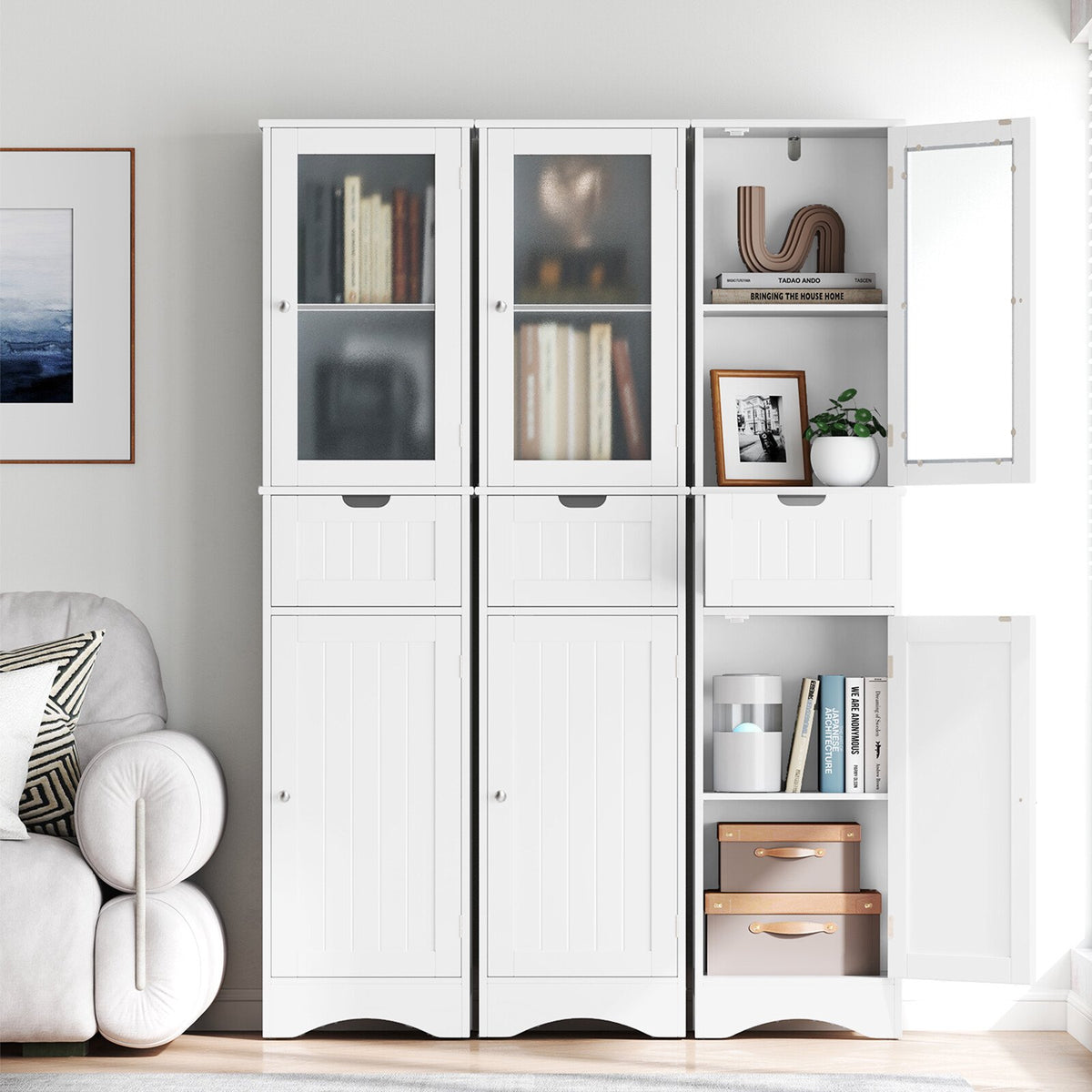Tall Floor Storage Cabinet, 2 Doors, 1 Drawer, MDF, 67"