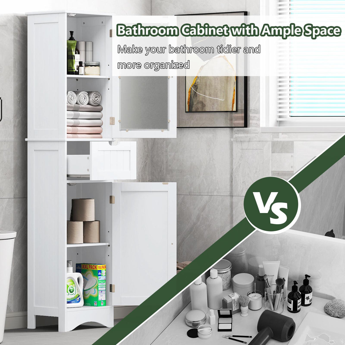 Tall Floor Storage Cabinet, 2 Doors, 1 Drawer, MDF, 67"