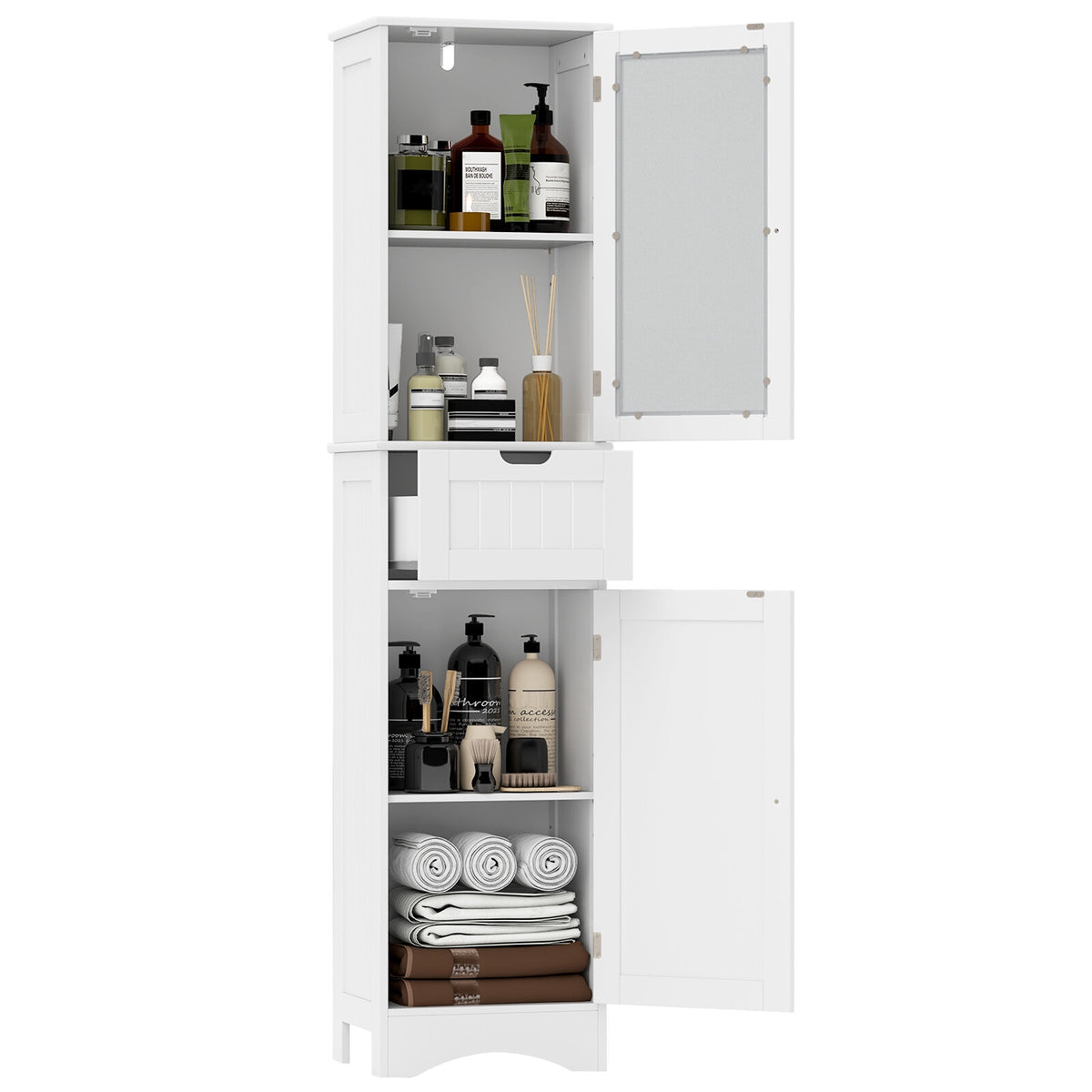 Tall Floor Storage Cabinet, 2 Doors, 1 Drawer, MDF, 67"