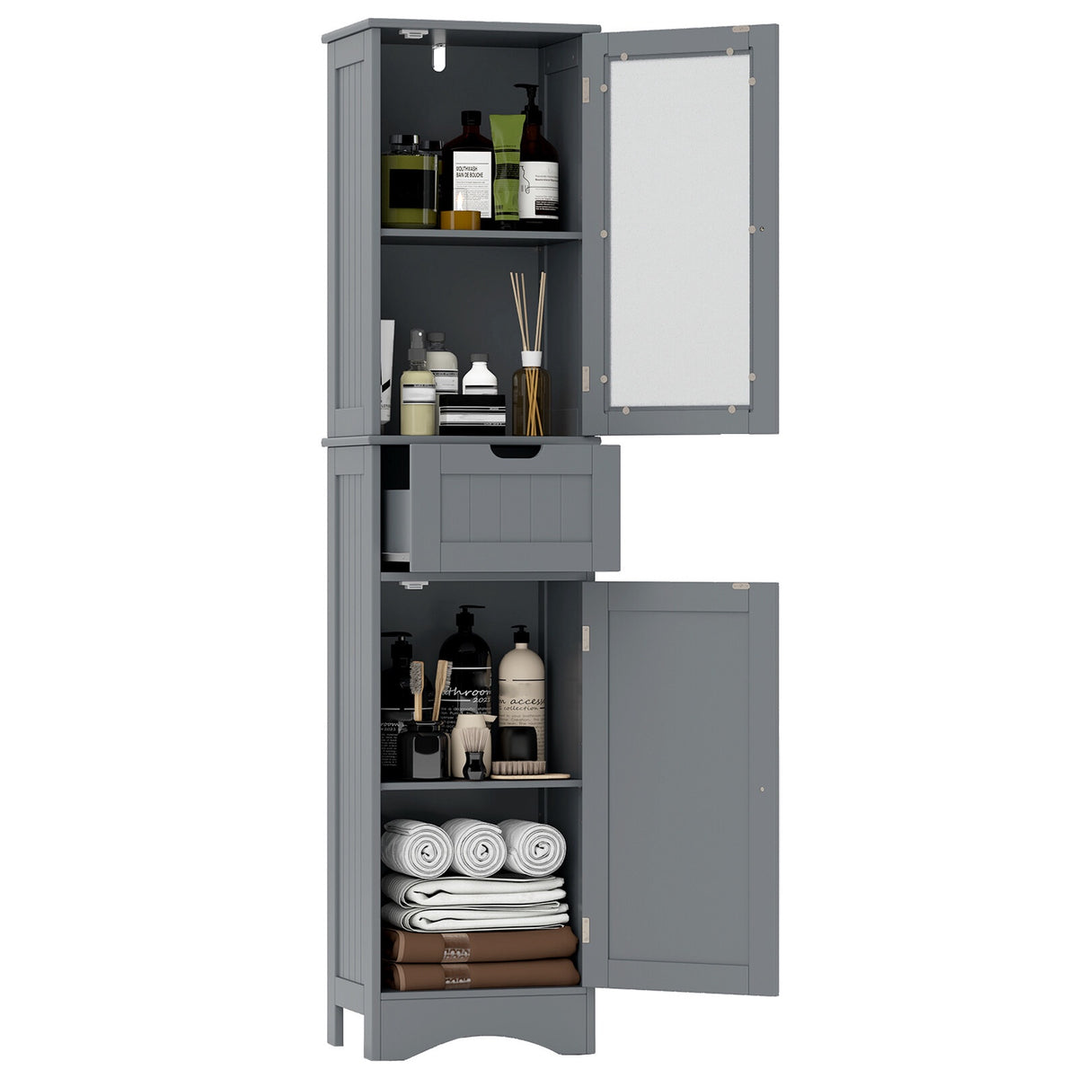 Tall Floor Storage Cabinet with Adjustable Shelves, Gray