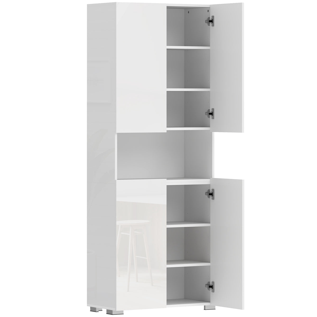 Tall Kitchen Pantry Cabinet, Adjustable Shelves, Gloss White