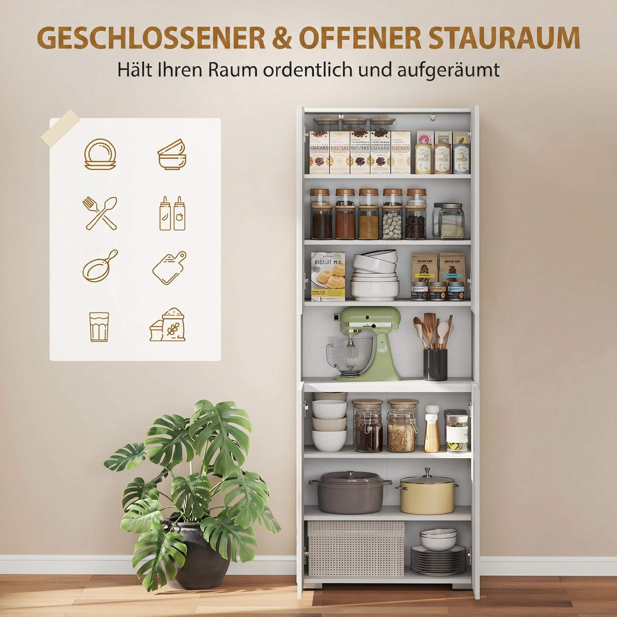 Tall Kitchen Pantry Cabinet, Adjustable Shelves, Gloss White