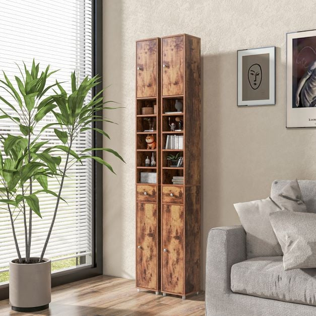 Tall Narrow Bathroom Cabinet, 2 Doors, Drawer, 20x20x180 cm