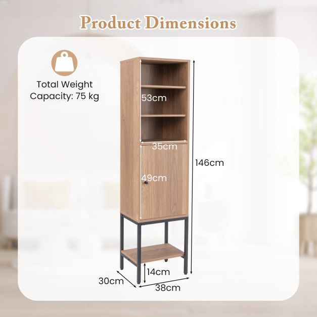 Tall Slim Storage Cabinet With Door, Adjustable Shelves