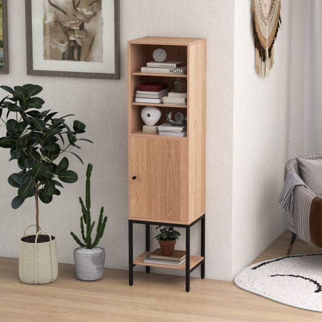 Tall Slim Storage Cabinet With Door, Adjustable Shelves