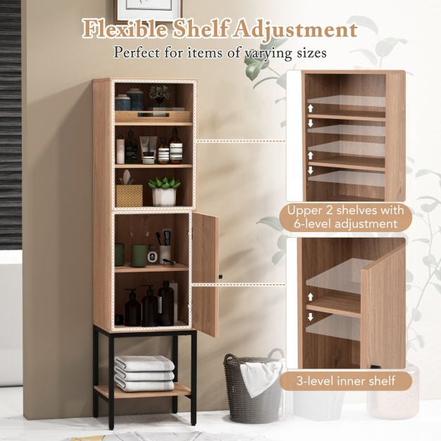 Tall Slim Storage Cabinet With Door, Adjustable Shelves