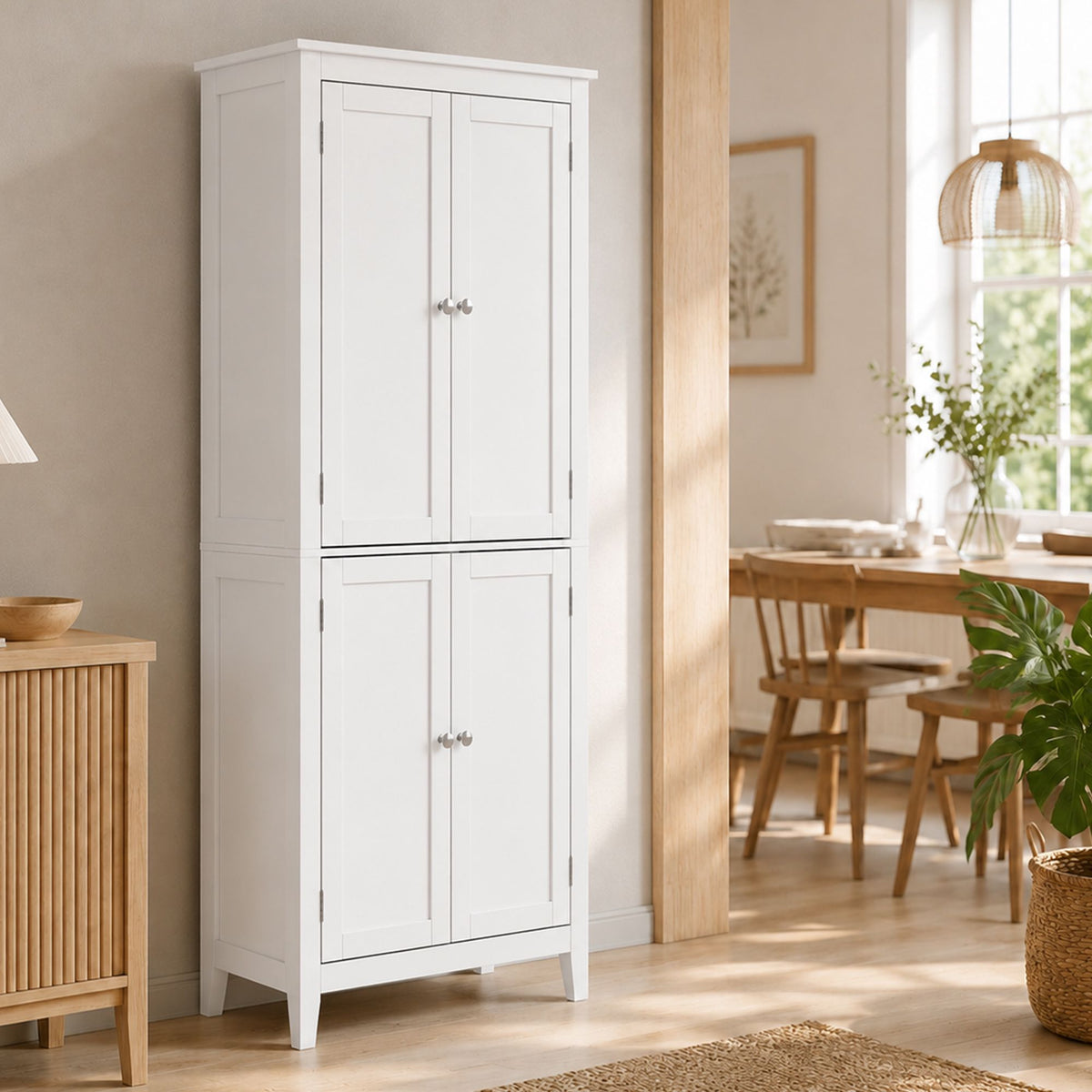 Tall White Bathroom Cabinet with Adjustable Shelves, 170 cm