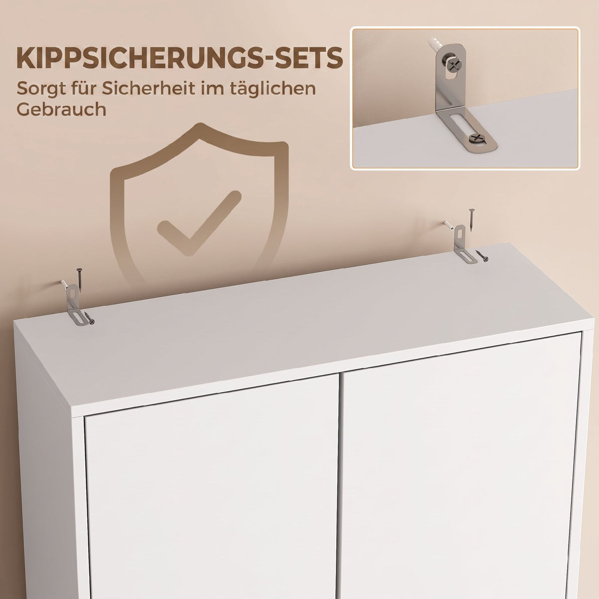 Tall White Bathroom Cabinet with Doors and Open Shelf