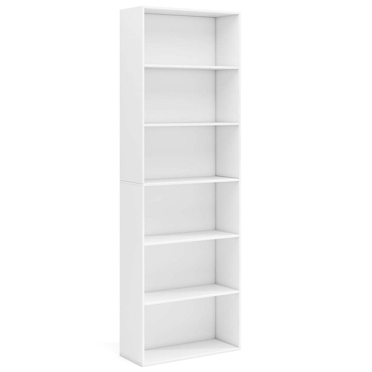 Tall White Bookshelf with 6 Shelves and Anti-Tip Kits