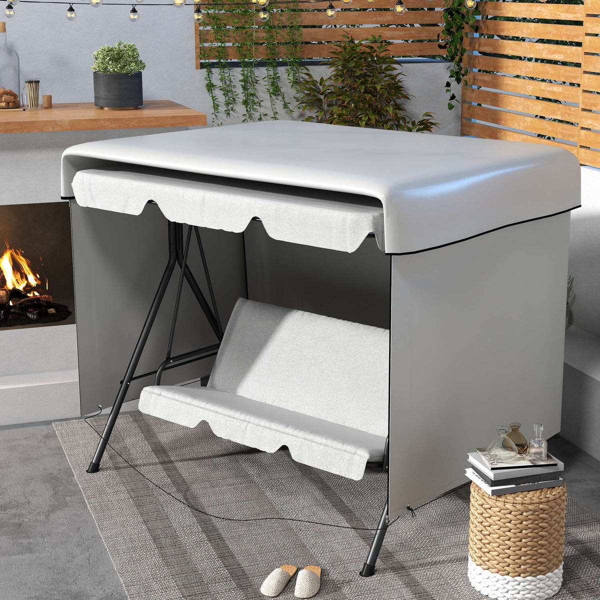 Tarpaulin For Garden Furniture Waterproof & Uv Protection Protective Cover, Rectangular, Pe, Grey, 215X155X150Cm