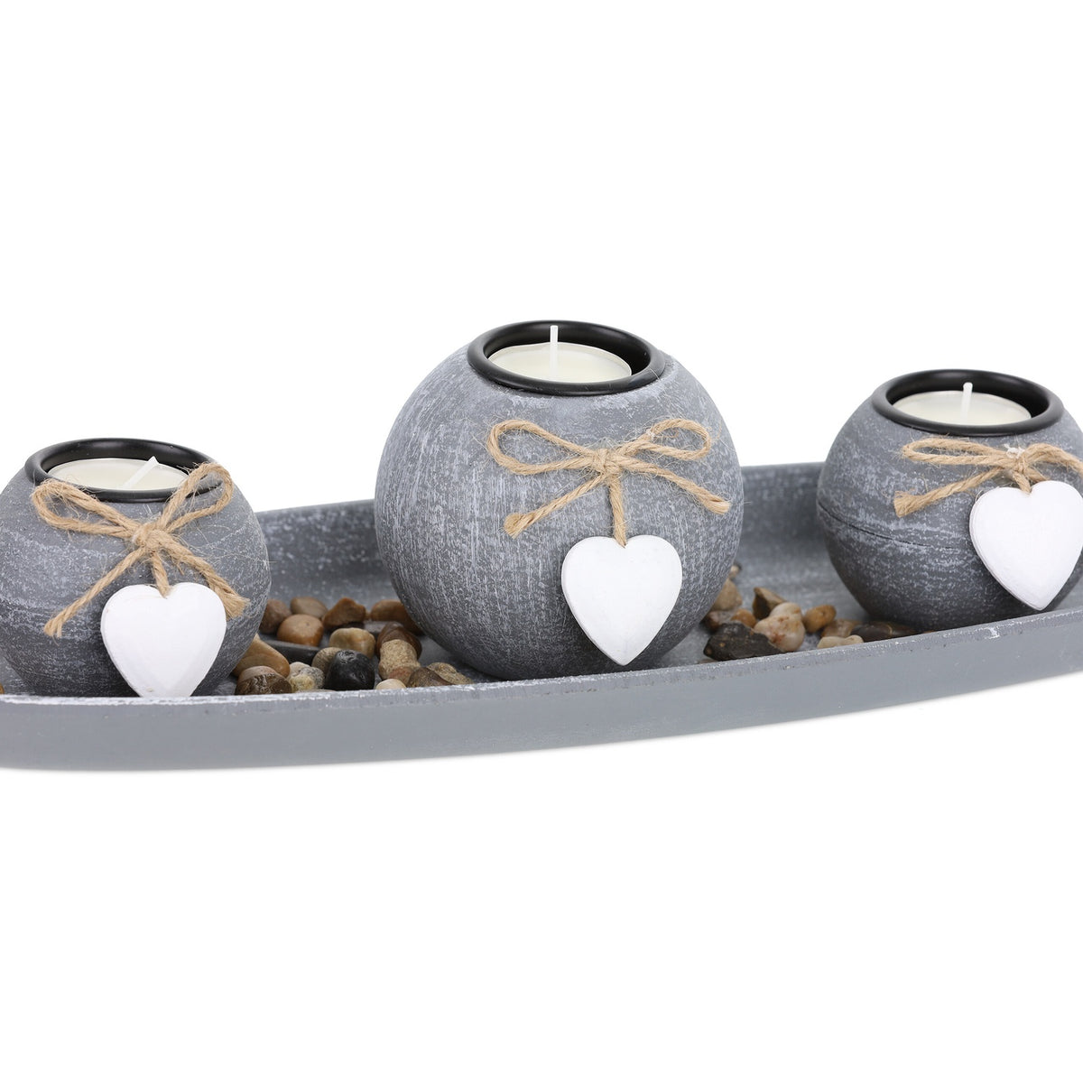 Tealight holder with tray and decorative stones