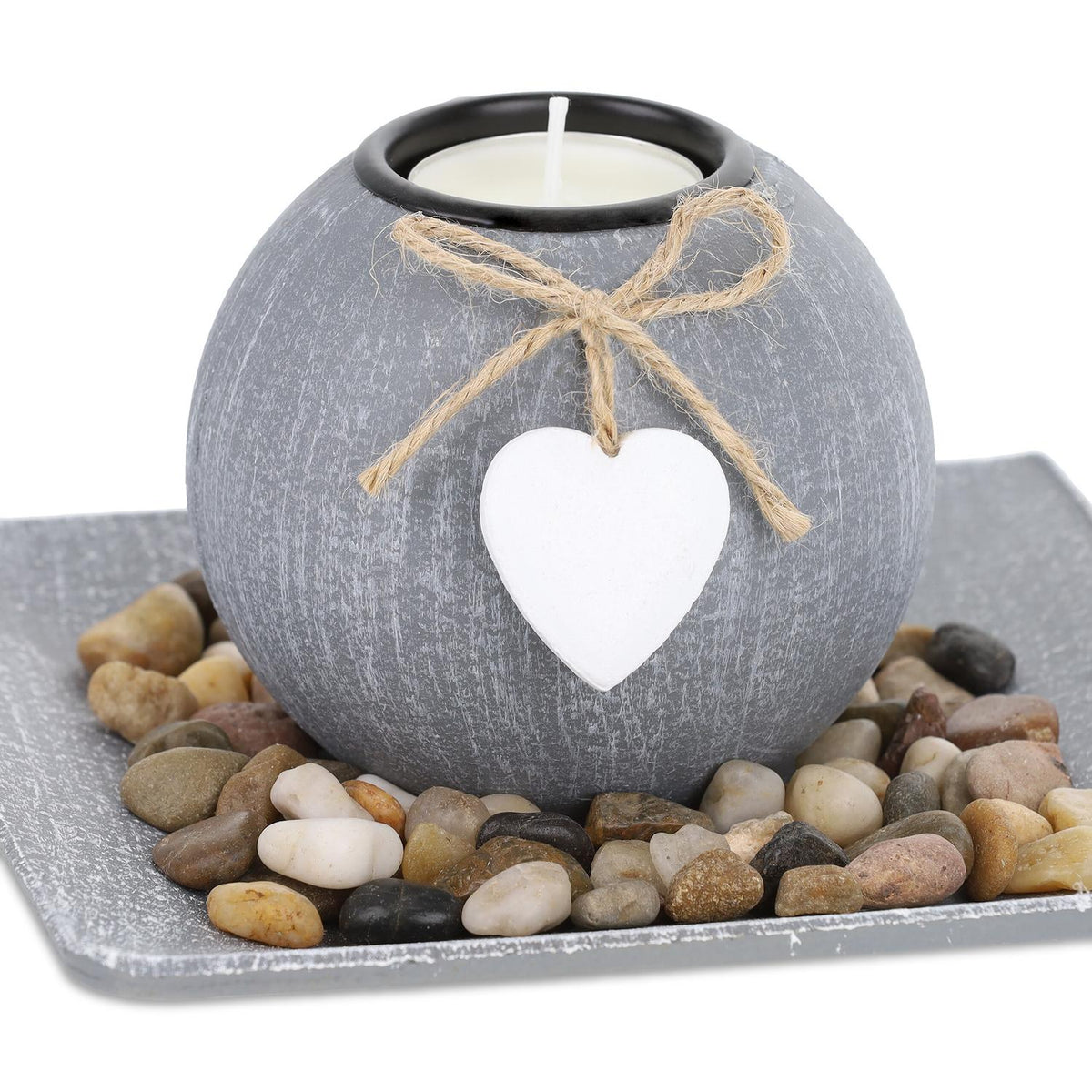 Tealight holder with tray & stones