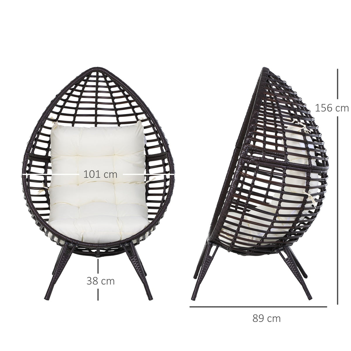 Teardrop Rattan Chair Garden Chair With Seat Cushion Raised Rattan Chair Steel Brown 101 X 89 X 156 Cm