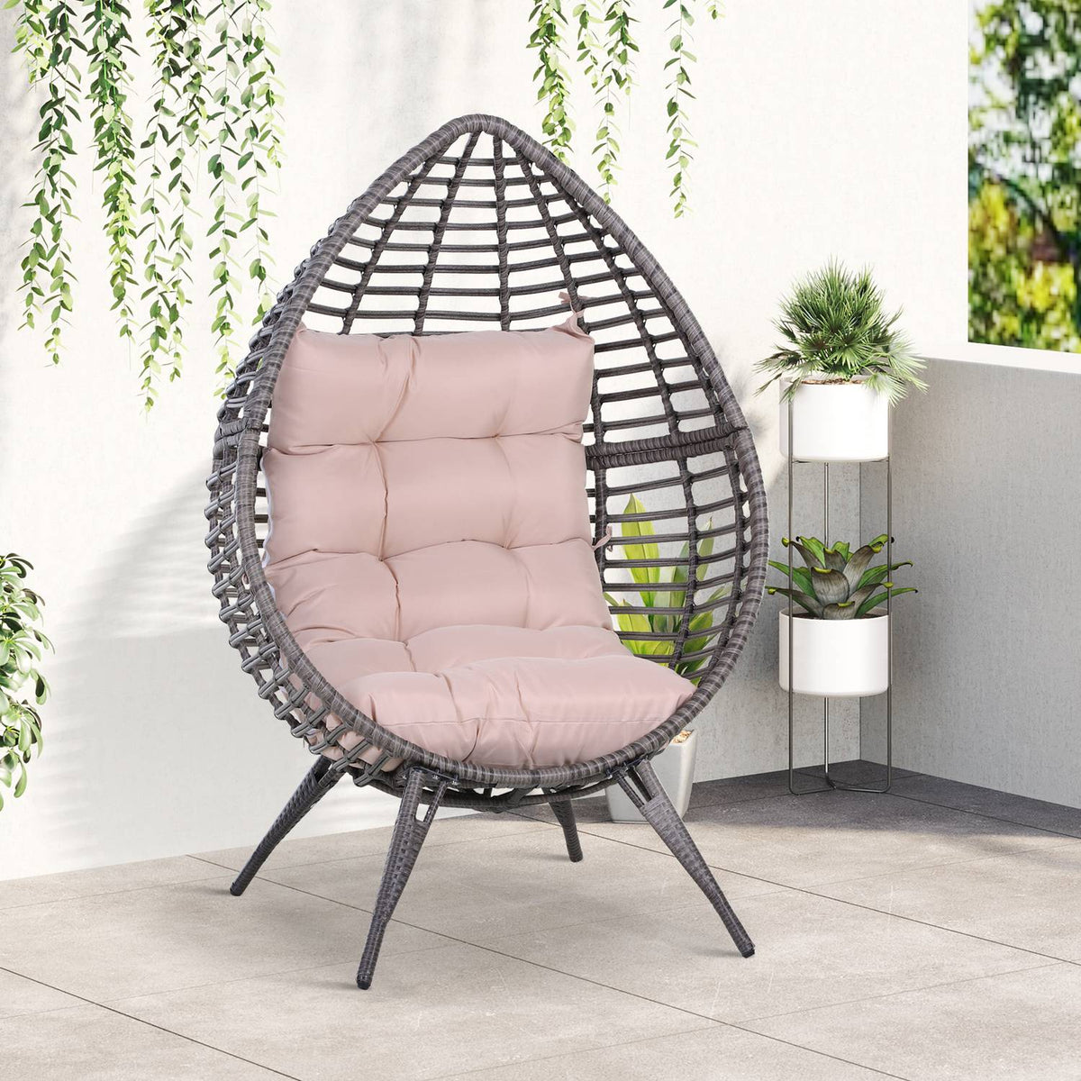 Teardrop Rattan Chair Garden Chair With Seat Cushion Raised Rattan Chair Steel Gray 101 X 89 X 156 Cm