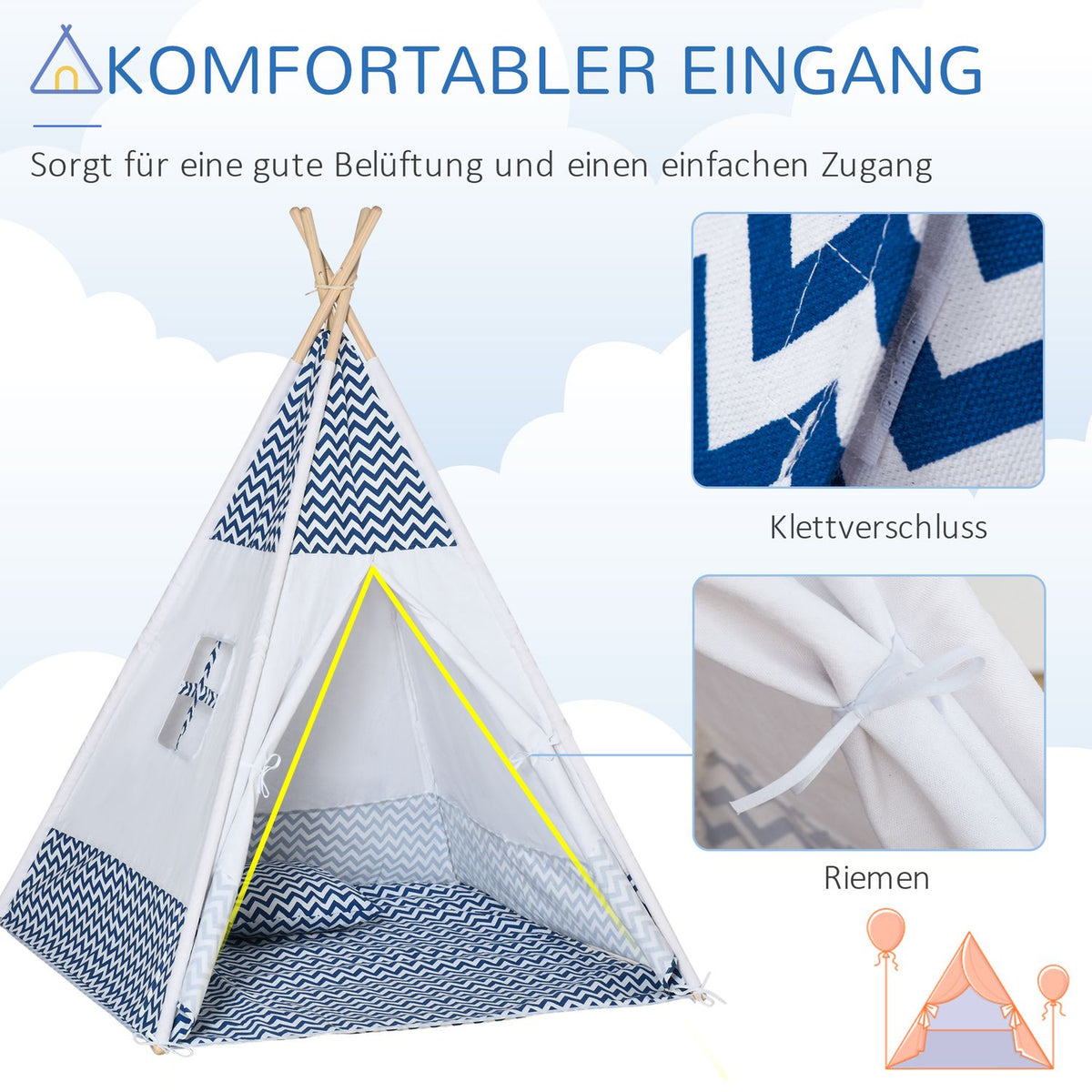 Teepee Play Tent For Children White Children'S Tent With Pillow Mattress, Foldable, Indoor Outdoor, 120X120X155Cm