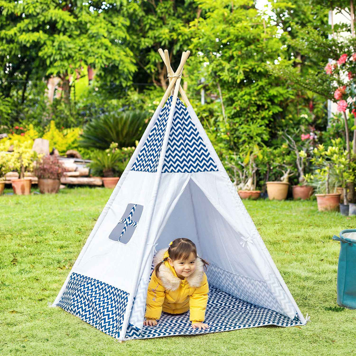 Teepee Play Tent For Children White Children'S Tent With Pillow Mattress, Foldable, Indoor Outdoor, 120X120X155Cm