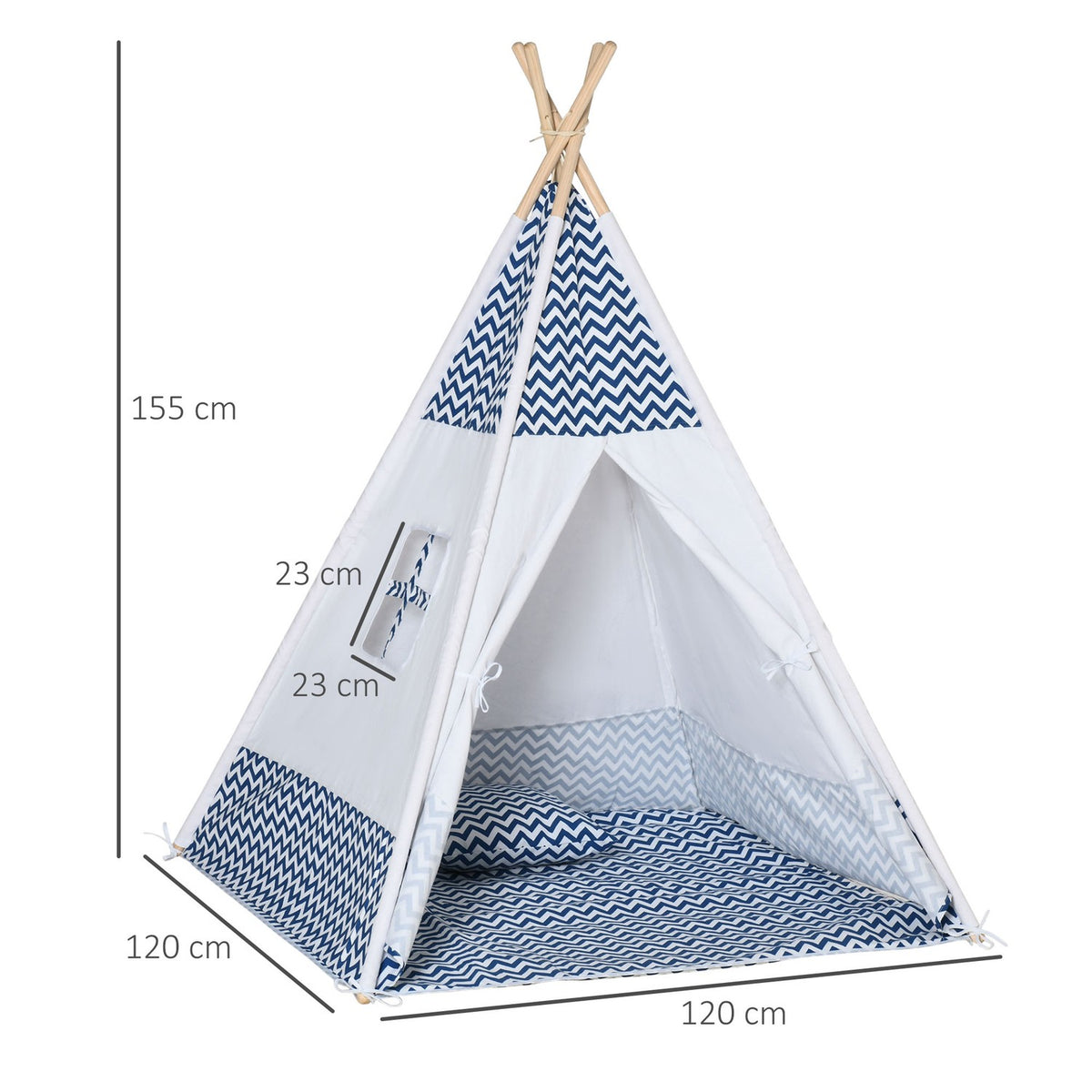 Teepee Play Tent For Children White Children'S Tent With Pillow Mattress, Foldable, Indoor Outdoor, 120X120X155Cm