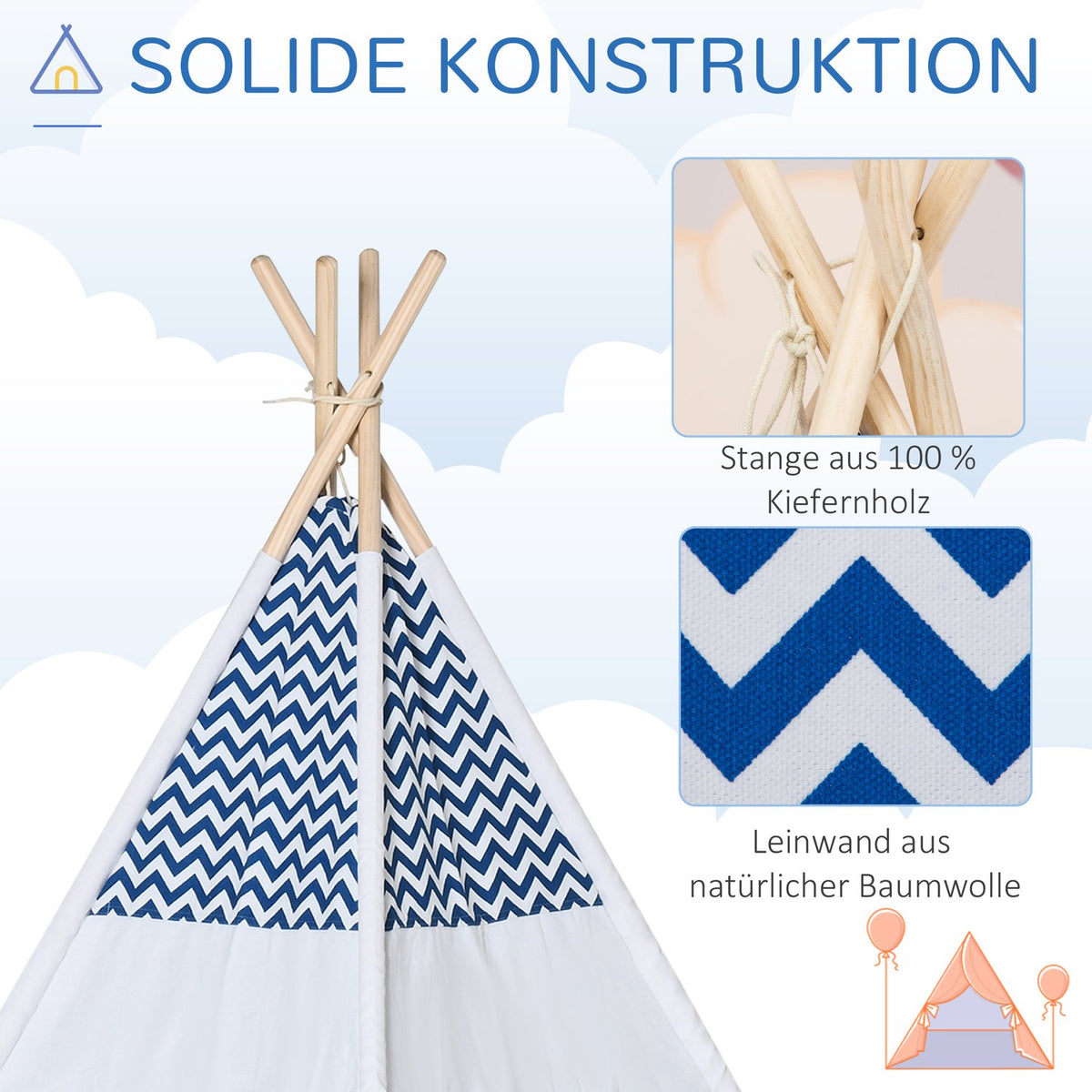 Teepee Play Tent For Children White Children'S Tent With Pillow Mattress, Foldable, Indoor Outdoor, 120X120X155Cm