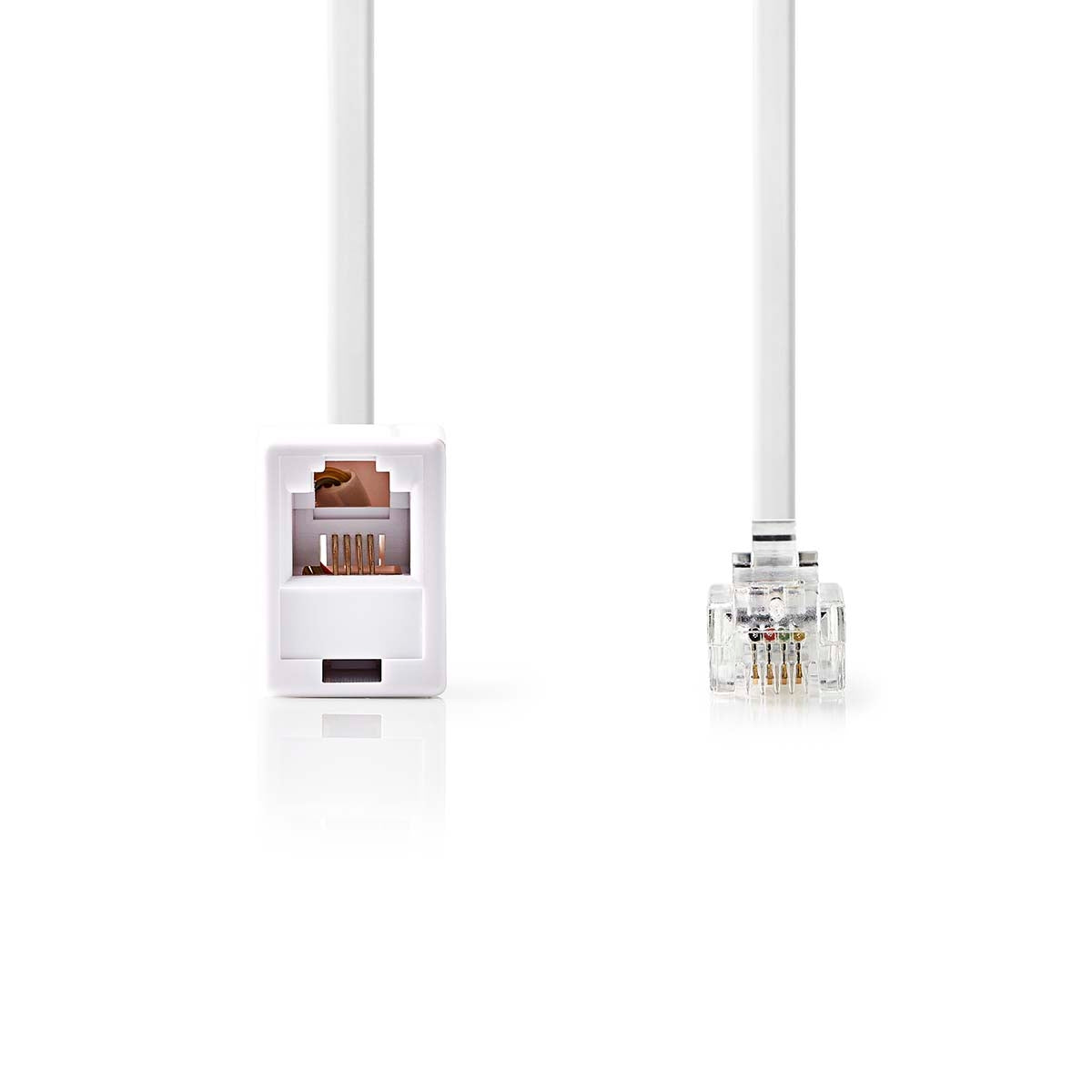 Telecom Extension Cable | RJ11 Male | RJ11 Female | 10.0 m | Cable design: Flat | Plating: Gold Plated | Cable type: RJ11 | White | Label