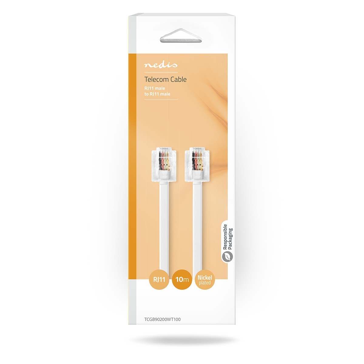 Telecom cable | RJ11 Male | RJ11 Male | 10.0 m | Cable design: Flat | Plating: Gold Plated | Cable type: RJ11 | White