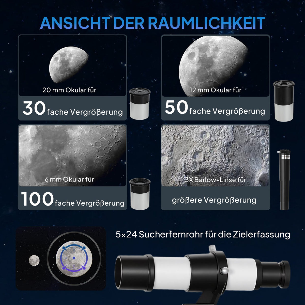Telescope with 70 mm Lens, Adjustable Tripod, Silver