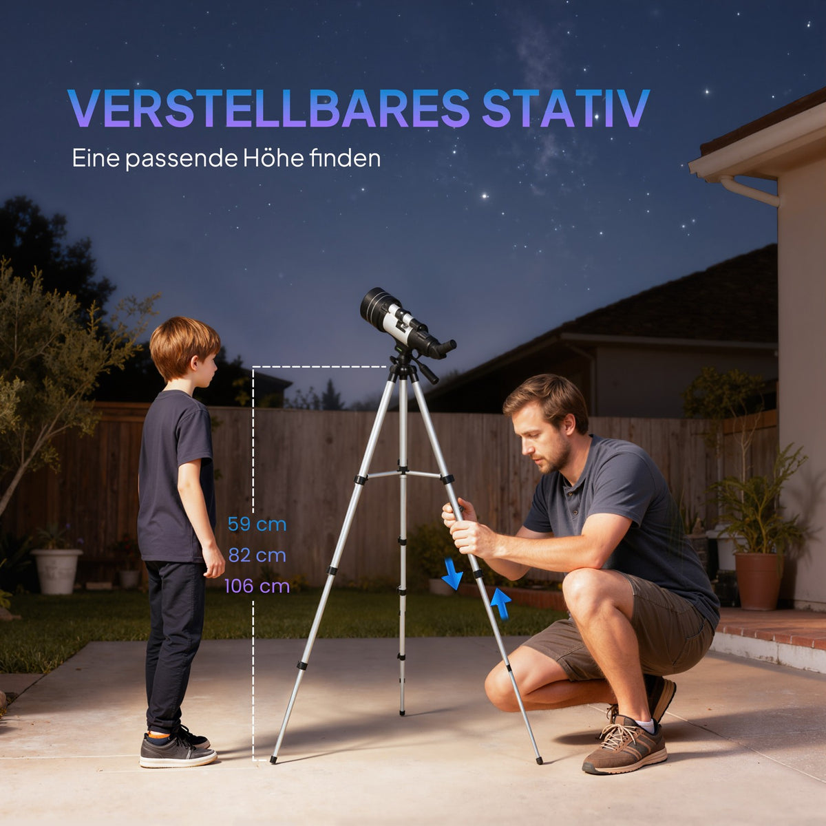 Telescope with 70 mm Lens, Adjustable Tripod, Silver