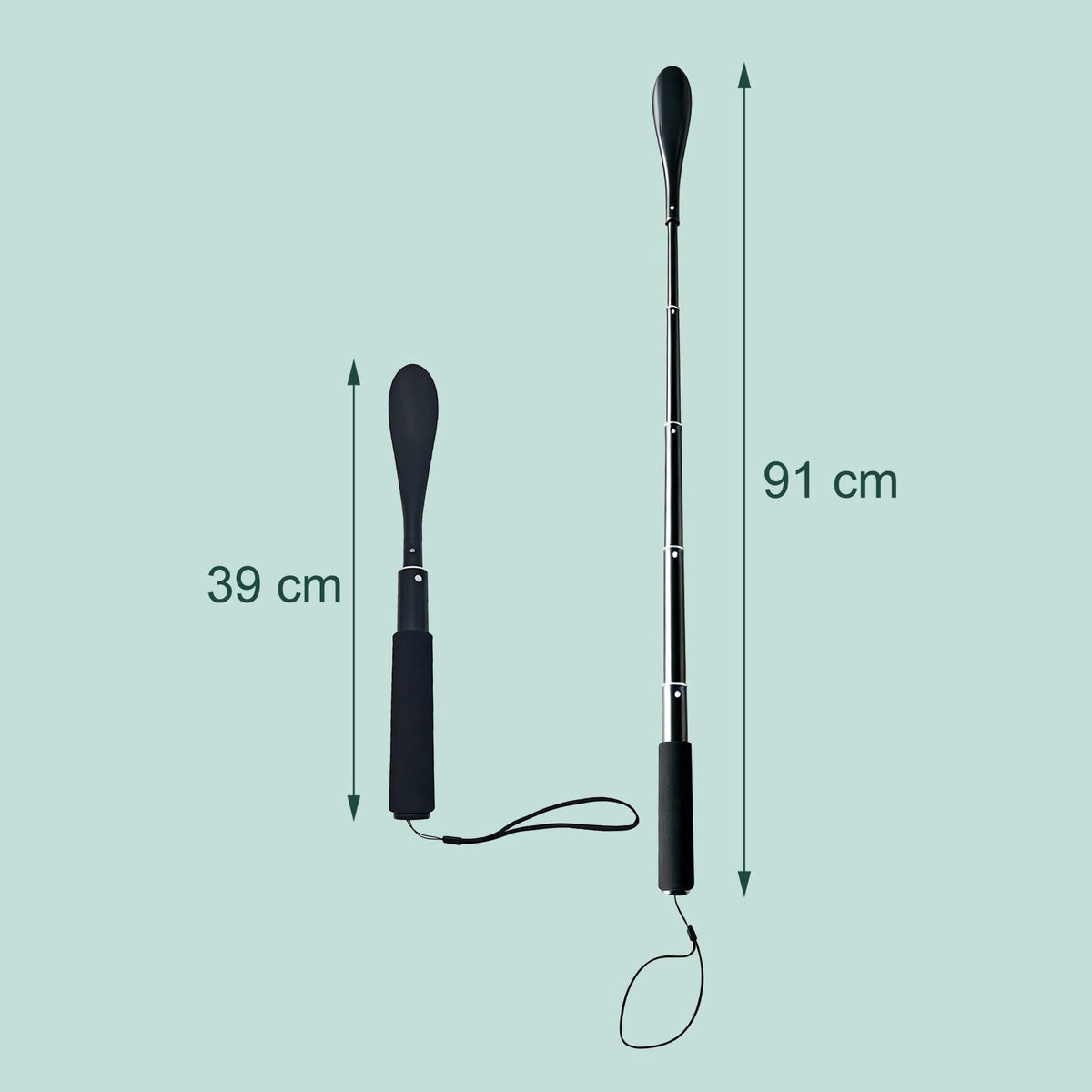 Telescopic Shoehorn, 39–91 cm, Aluminium, Black