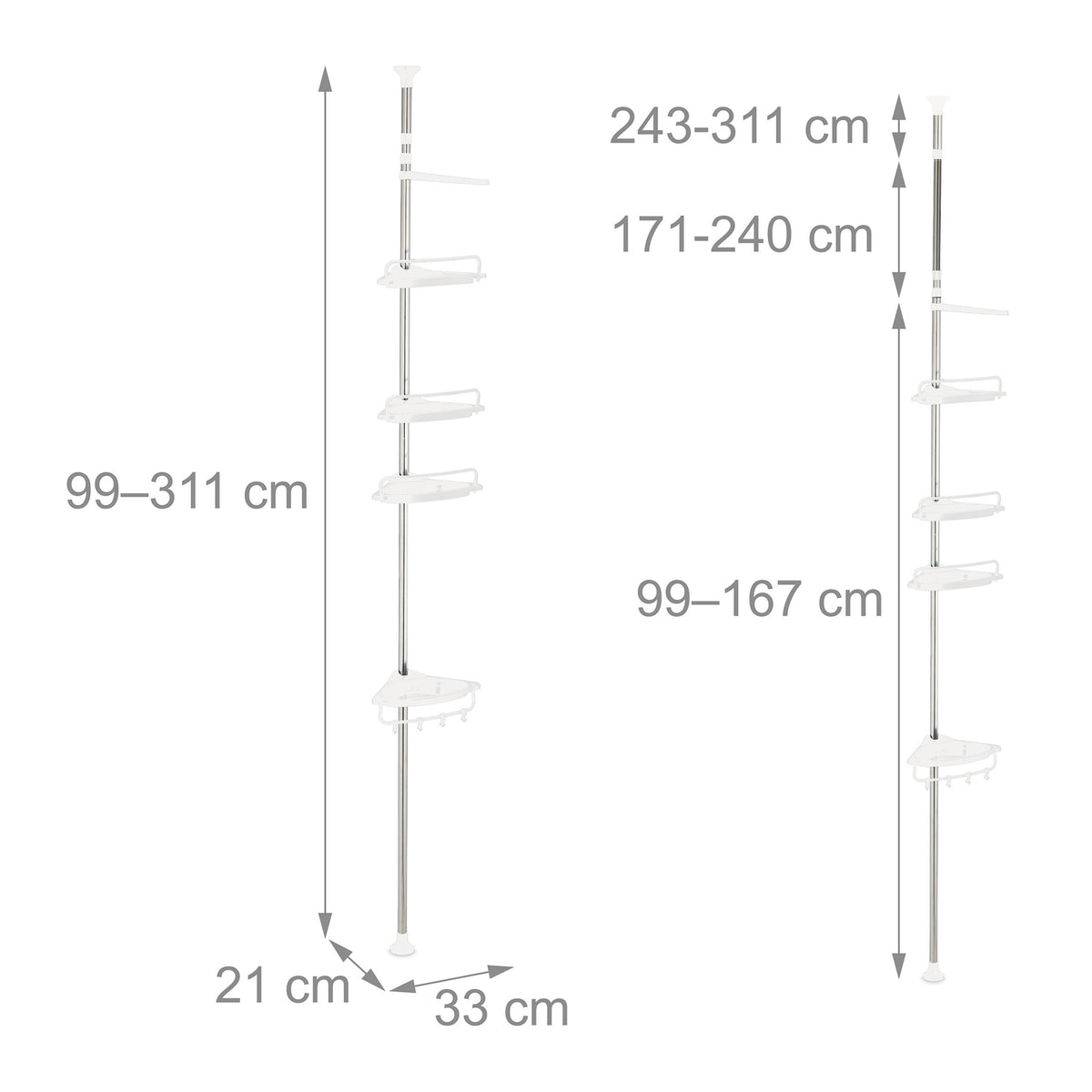 Telescopic Shower Caddy, Height-Adjustable with 4 Baskets
