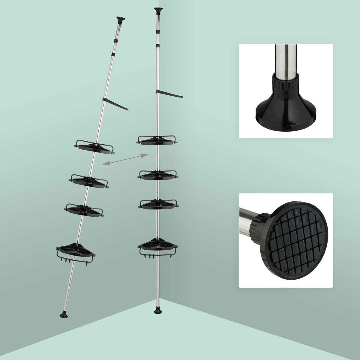 Telescopic Shower Caddy, Height-Adjustable with 4 Baskets