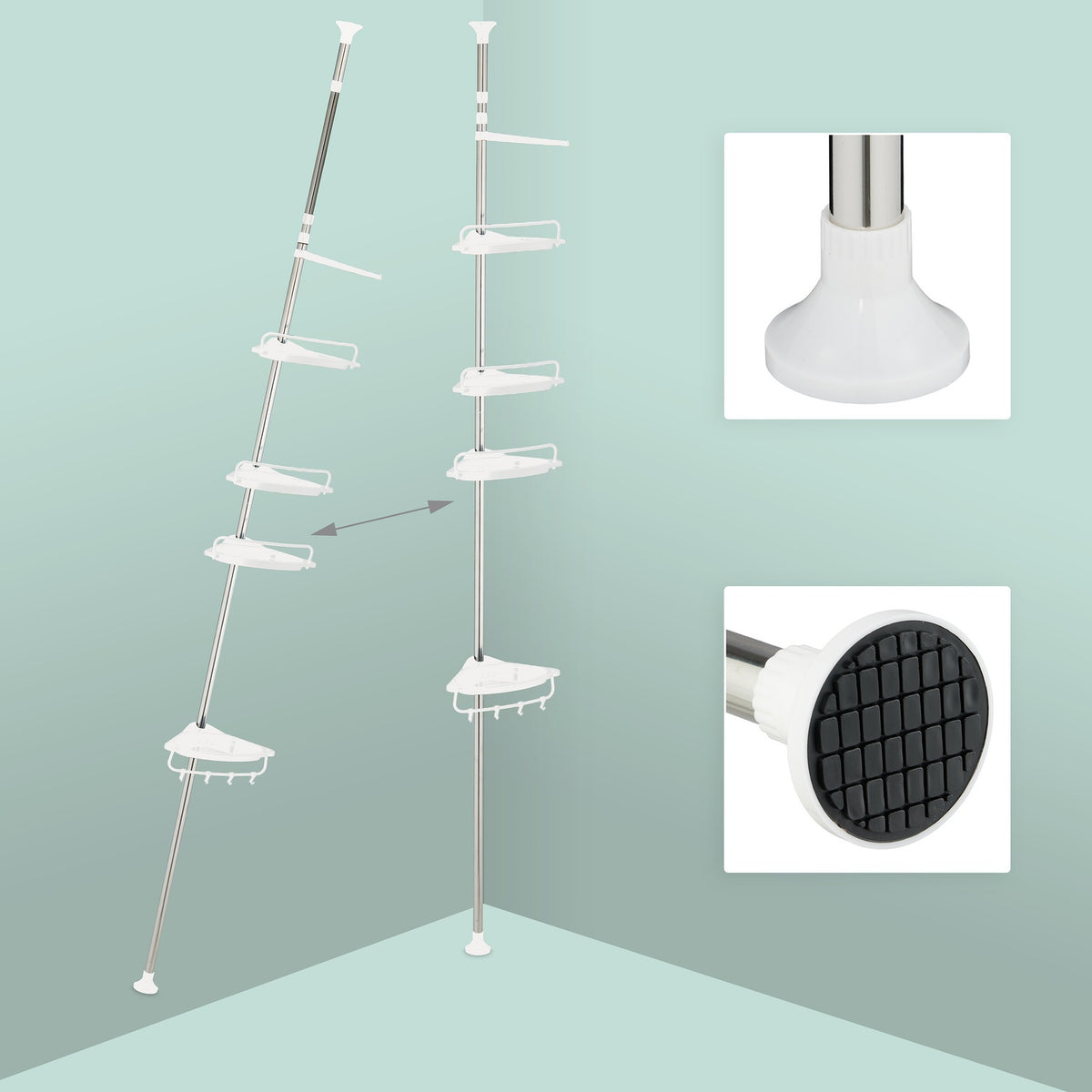 Telescopic Shower Caddy, Height-Adjustable with 4 Baskets