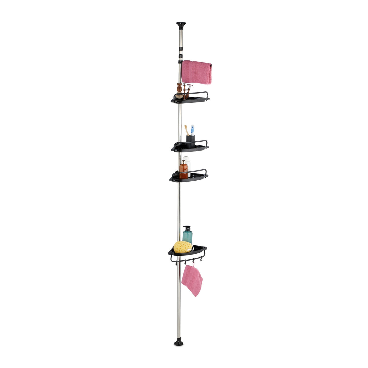 Telescopic Shower Caddy, Height-Adjustable with 4 Baskets