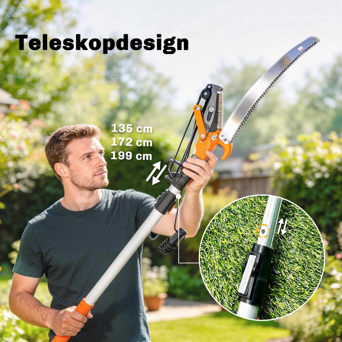 Telescopic Tree Pruner Saw, 135-199 cm, 65Mn Steel Blade