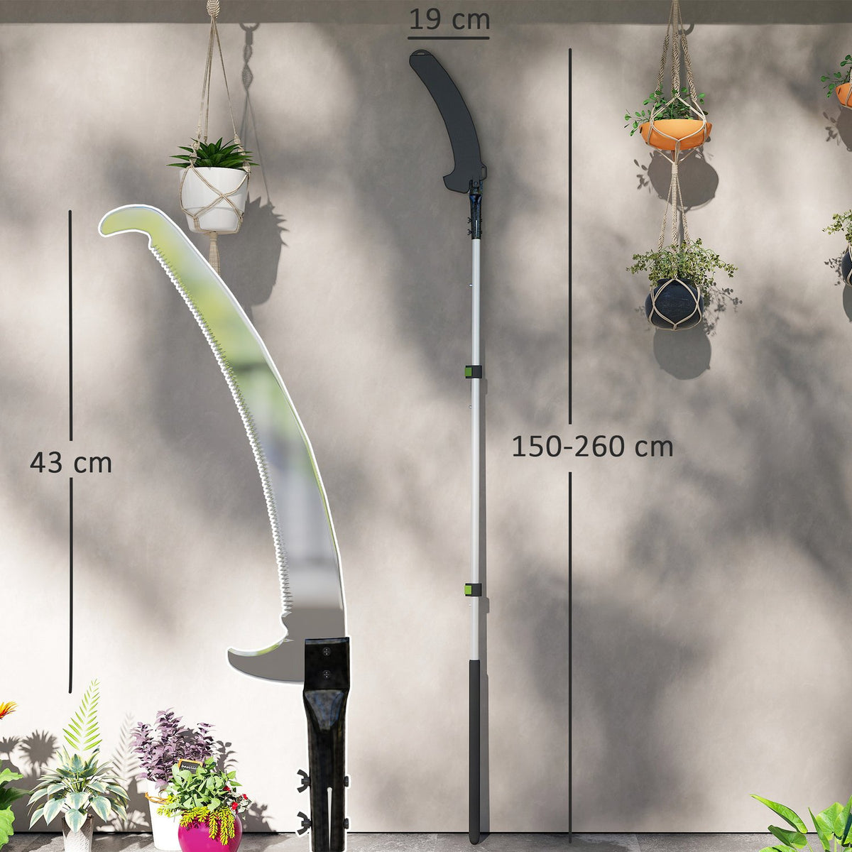 Telescopic branch saw 1.5–2.6 m tree shears with locking device, telescopic handle, non-stick coated blade, black