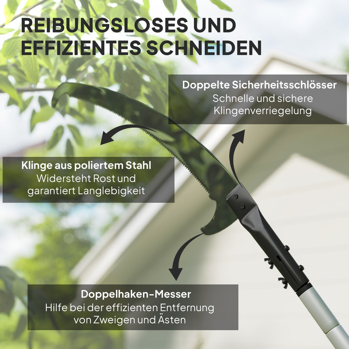 Telescopic branch saw 1.5–2.6 m tree shears with locking device, telescopic handle, non-stick coated blade, black