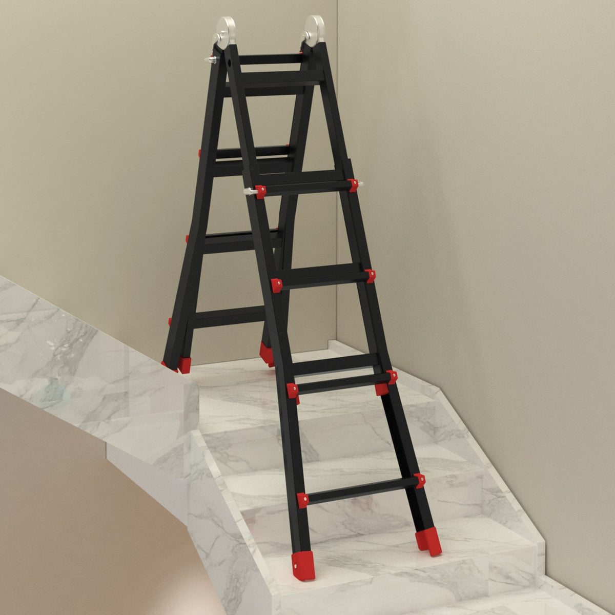 Telescopic ladder, folding ladder, 4 m aluminum ladder, non-slip aluminum ladder, A-frame telescopic extension ladder, load capacity up to 150 kg