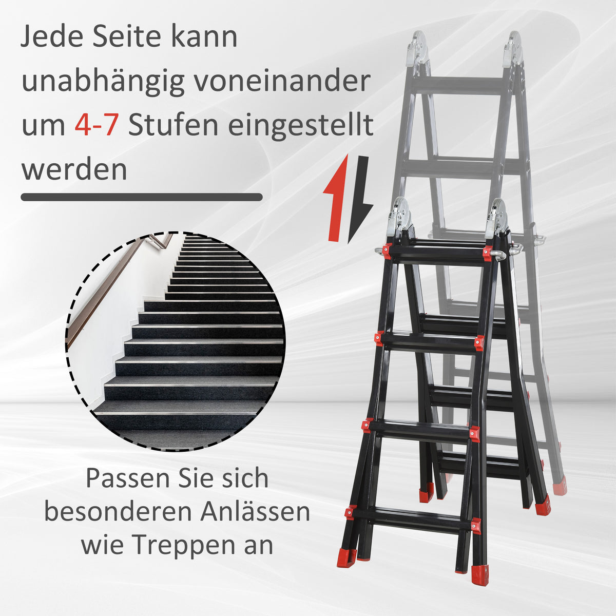 Telescopic ladder, folding ladder, 4 m aluminum ladder, non-slip aluminum ladder, A-frame telescopic extension ladder, load capacity up to 150 kg