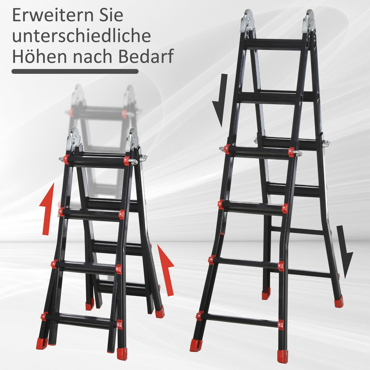 Telescopic ladder, folding ladder, 4 m aluminum ladder, non-slip aluminum ladder, A-frame telescopic extension ladder, load capacity up to 150 kg