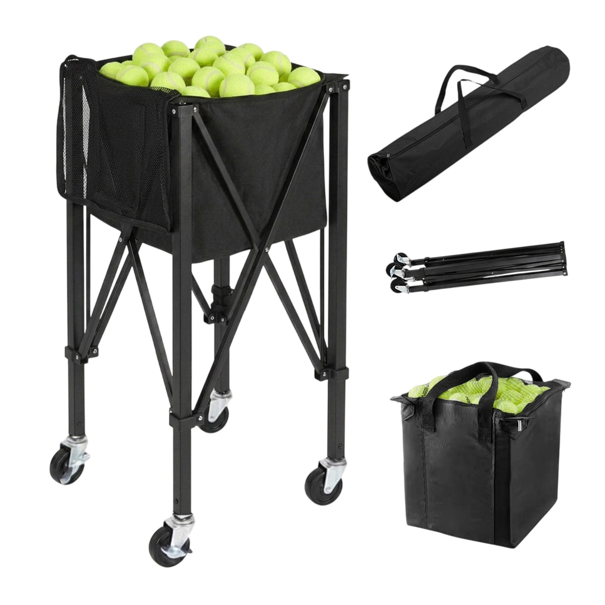 Tennis Ball Trolley, Foldable 150-Ball Cart With Bag